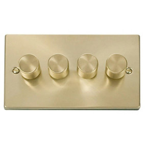 Satin / Brushed Brass 4 Gang 2 Way LED 100W Trailing Edge Dimmer Light Switch. - SE Home