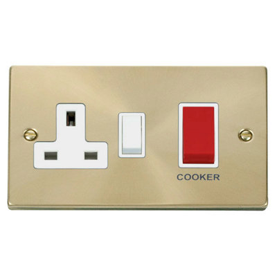 Satin / Brushed Brass Cooker Control 45A With 13A Switched Plug Socket ...