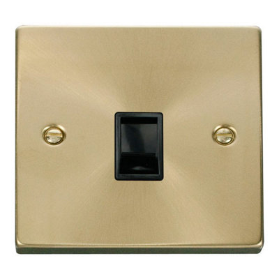 Satin / Brushed Brass Rj11 Socket - Black Trim - SE Home
