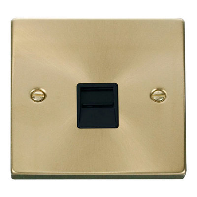 Satin / Brushed Brass Secondary Telephone Single Socket - Black Trim - SE Home