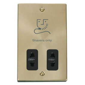 Satin / Brushed Brass Shaver Socket 115v/230v - Black Trim - SE Home