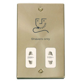 Satin / Brushed Brass Shaver Socket 115v/230v - White Trim - SE Home