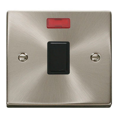 Satin / Brushed Chrome 1 Gang 20A DP Switch With Neon - Black Trim - SE Home