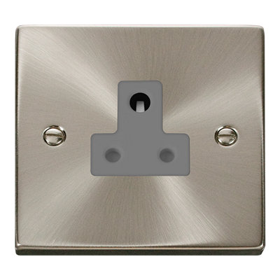 Satin / Brushed Chrome 1 Gang 5A Round Pin Socket - Grey Trim - SE Home