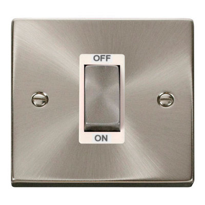 Satin / Brushed Chrome 1 Gang Ingot Size 45A Switch - White Trim - SE Home
