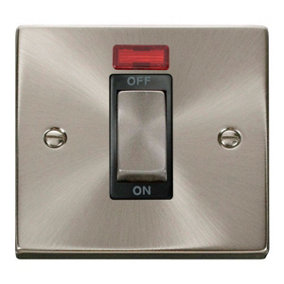 Satin / Brushed Chrome 1 Gang Ingot Size 45A Switch With Neon - Black Trim - SE Home