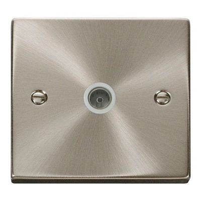 Satin / Brushed Chrome 1 Gang Single Coaxial TV Socket - White Trim - SE Home