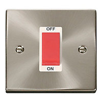 Satin / Brushed Chrome 1 Gang Size 45A Switch - White Trim - SE Home