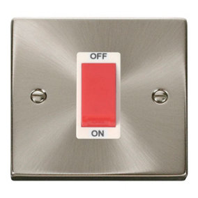 Satin / Brushed Chrome 1 Gang Size 45A Switch - White Trim - SE Home