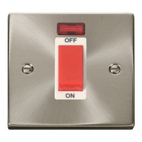 Satin / Brushed Chrome 1 Gang Size 45A Switch With Neon - White Trim - SE Home