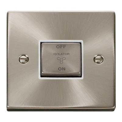 Satin / Brushed Chrome 10A 1 Gang Ingot 3 Pole Fan Isolation Switch - White Trim - SE Home