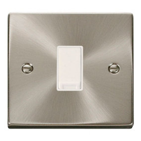 Satin / Brushed Chrome 10A 1 Gang Intermediate Light Switch - White Trim - SE Home