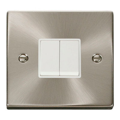 Satin / Brushed Chrome 10A 2 Gang 2 Way Light Switch - White Trim - SE Home