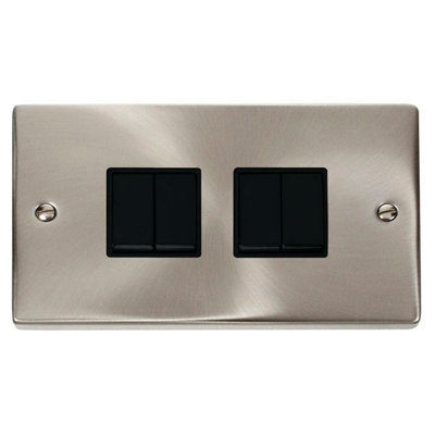 Satin / Brushed Chrome 10A 4 Gang 2 Way Light Switch - Black Trim - SE Home