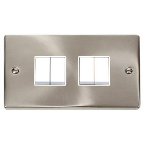 Satin / Brushed Chrome 10A 4 Gang 2 Way Light Switch - White Trim - SE Home