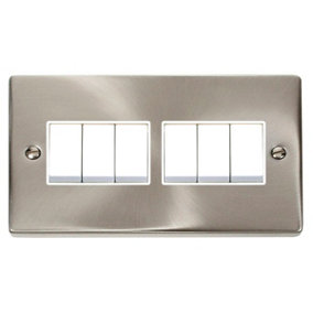 Satin / Brushed Chrome 10A 6 Gang 2 Way Light Switch - White Trim - SE Home