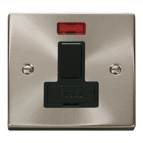 Satin / Brushed Chrome 13A Fused Connection Unit Switched With Neon - Black Trim - SE Home