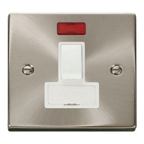 Satin / Brushed Chrome 13A Fused Connection Unit Switched With Neon - White Trim - SE Home