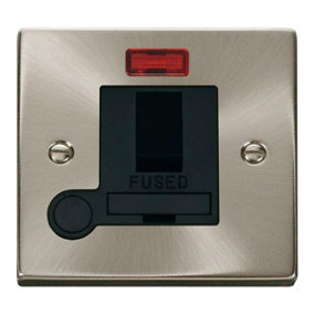 Satin / Brushed Chrome 13A Fused Connection Unit Switched With Neon With Flex - Black Trim - SE Home