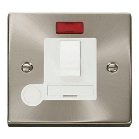 Satin / Brushed Chrome 13A Fused Connection Unit Switched With Neon With Flex - White Trim - SE Home