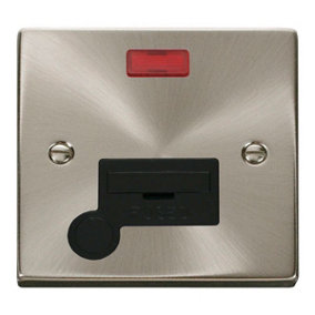 Satin / Brushed Chrome 13A Fused Connection Unit With Neon With Flex - Black Trim - SE Home