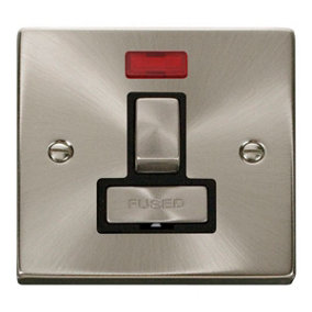 Satin / Brushed Chrome 13A Fused Ingot Connection Unit Switched With Neon - Black Trim - SE Home