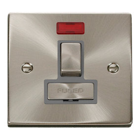 Satin / Brushed Chrome 13A Fused Ingot Connection Unit Switched With Neon - Grey Trim - SE Home