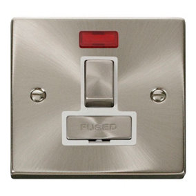 Satin / Brushed Chrome 13A Fused Ingot Connection Unit Switched With Neon - White Trim - SE Home