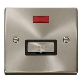 Satin / Brushed Chrome 13A Fused Ingot Connection Unit With Neon - Black Trim - SE Home