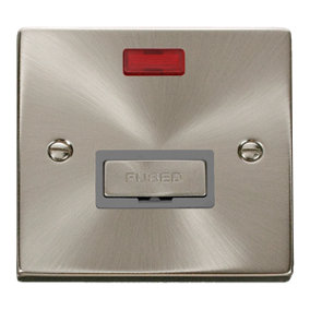 Satin / Brushed Chrome 13A Fused Ingot Connection Unit With Neon - Grey Trim - SE Home