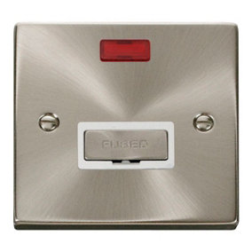 Satin / Brushed Chrome 13A Fused Ingot Connection Unit With Neon - White Trim - SE Home