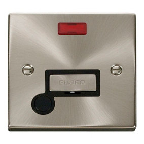 Satin / Brushed Chrome 13A Fused Ingot Connection Unit With Neon With Flex - Black Trim - SE Home