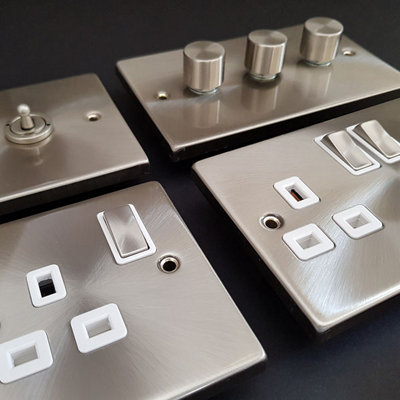 Satin / Brushed Chrome 2 Gang 13A 1 USB Twin Double Switched Plug ...
