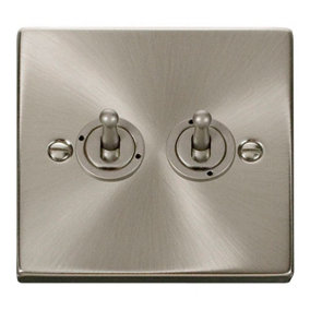Satin / Brushed Chrome 2 Gang 2 Way 10AX Toggle Light Switch - SE Home