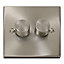 Satin / Brushed Chrome 2 Gang 2 Way LED 100W Trailing Edge Dimmer Light Switch - SE Home