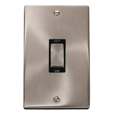 Satin / Brushed Chrome 2 Gang Ingot Size 45A Switch - Black Trim - SE Home