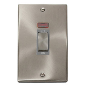 Satin / Brushed Chrome 2 Gang Ingot Size 45A Switch With Neon - Grey Trim - SE Home