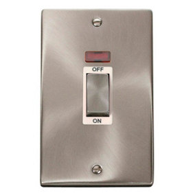 Satin / Brushed Chrome 2 Gang Ingot Size 45A Switch With Neon - White Trim - SE Home