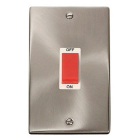 Satin / Brushed Chrome 2 Gang Size 45A Switch - White Trim - SE Home