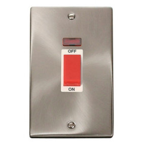 Satin / Brushed Chrome 2 Gang Size 45A Switch With Neon - White Trim - SE Home