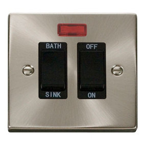 Satin / Brushed Chrome 20A DP Sink/bath Switch - Black Trim - SE Home
