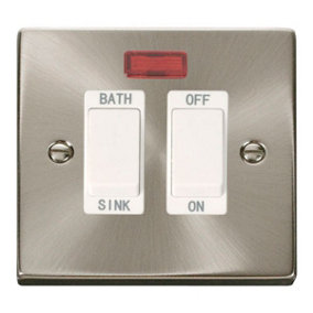 Satin / Brushed Chrome 20A DP Sink/bath Switch - White Trim - SE Home