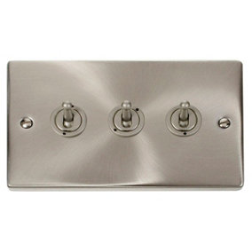 Satin / Brushed Chrome 3 Gang 2 Way 10AX Toggle Light Switch - SE Home