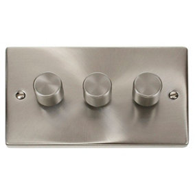 Satin / Brushed Chrome 3 Gang 2 Way 400w Dimmer Light Switch - SE Home