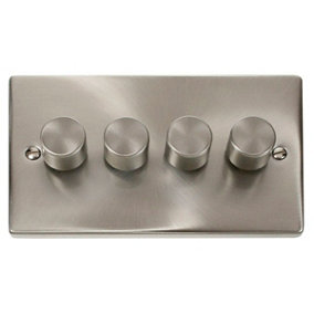 Satin / Brushed Chrome 4 Gang 2 Way LED 100W Trailing Edge Dimmer Light Switch. - SE Home