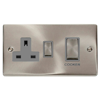 Satin / Brushed Chrome Cooker Control Ingot 45A With 13A Switched Plug ...