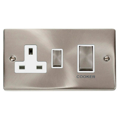 Satin / Brushed Chrome Cooker Control Ingot 45A With 13A Switched Plug ...