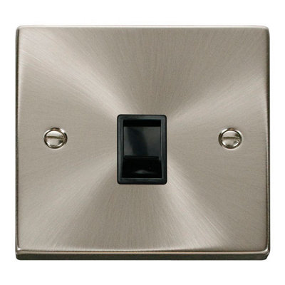 Satin / Brushed Chrome Rj11 Socket - Black Trim - SE Home