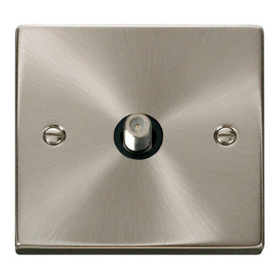 Satin / Brushed Chrome Satellite Socket 1 Gang - Black Trim - SE Home