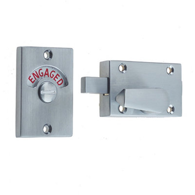 Satin Chrome Bathroom Indicator Bolt 61x42mm - Perfect for Any Door - Sliding Toilet Door Lock